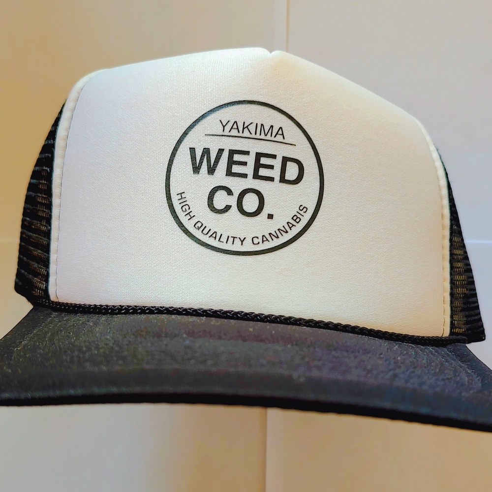 Yakima Weed Co. Trucker Hat | Cannabis Brand Mesh Snapback - Black & White